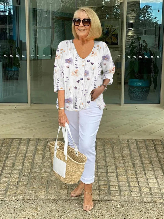 ÉLODIE – FLORAL BLOUSE WITH SOFT DRAPE