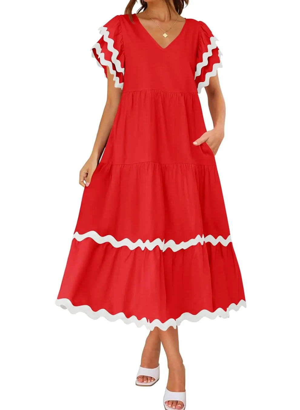 PENELOPE - RUFFLED SLEEVE MIDI DRESS