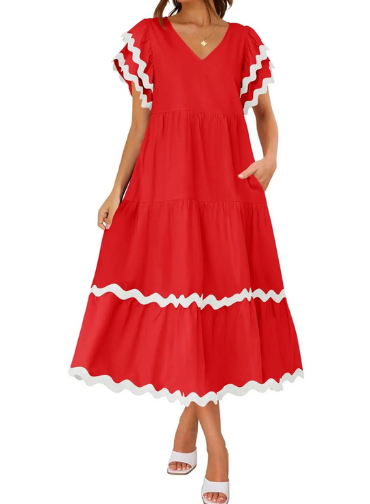 PENELOPE - RUFFLED SLEEVE MIDI DRESS