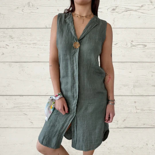 FREDA – BUTTON-UP SOLID COLOUR DRESS