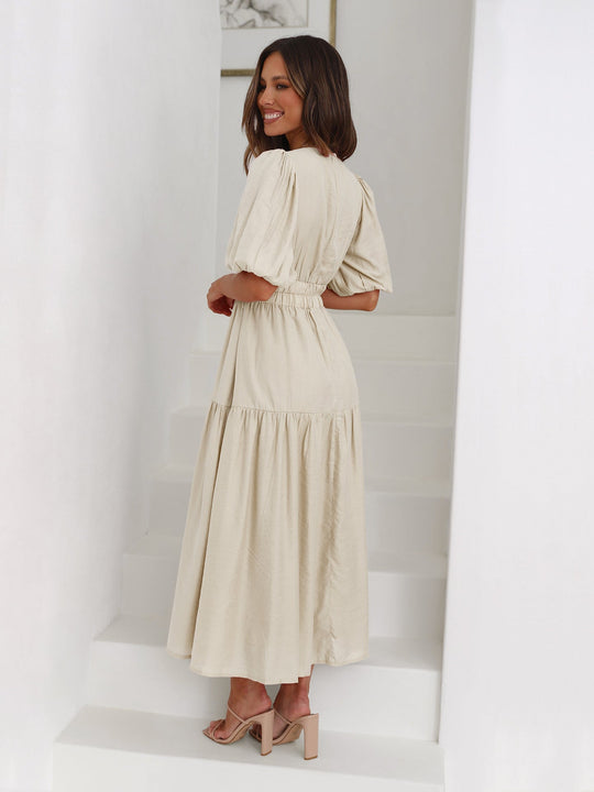 ALBA – PUFF SLEEVE V-NECK DRESS