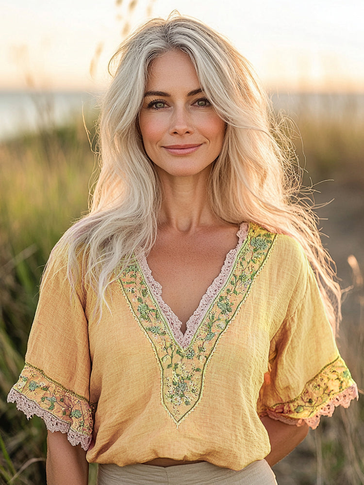 ELIZA – VIBRANT FLORAL V-NECK BLOUSE