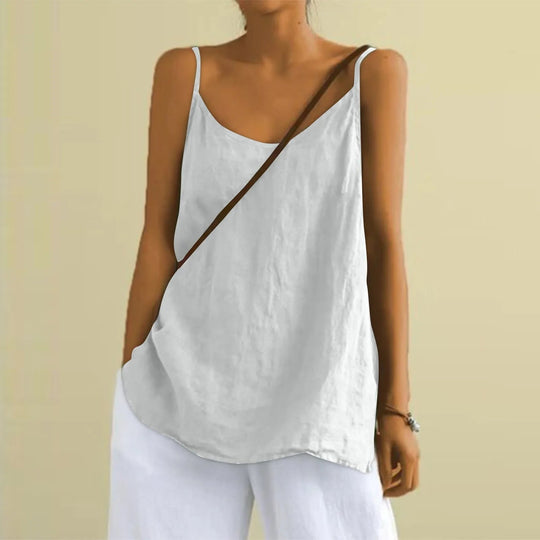 ANNA – SLEEVELESS COTTON-LINEN V-NECK TOP