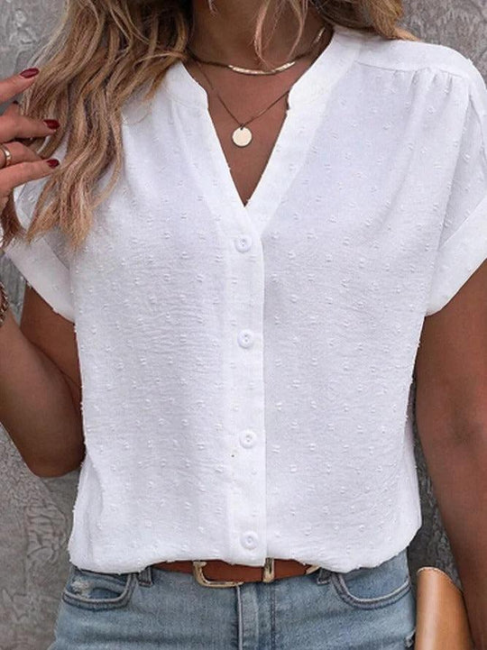 LINA – TEXTURED V-NECK BLOUSE