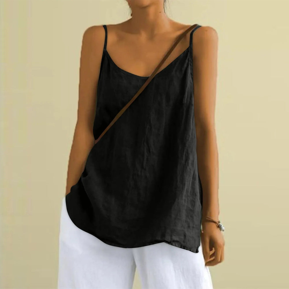 ANNA – SLEEVELESS COTTON-LINEN V-NECK TOP