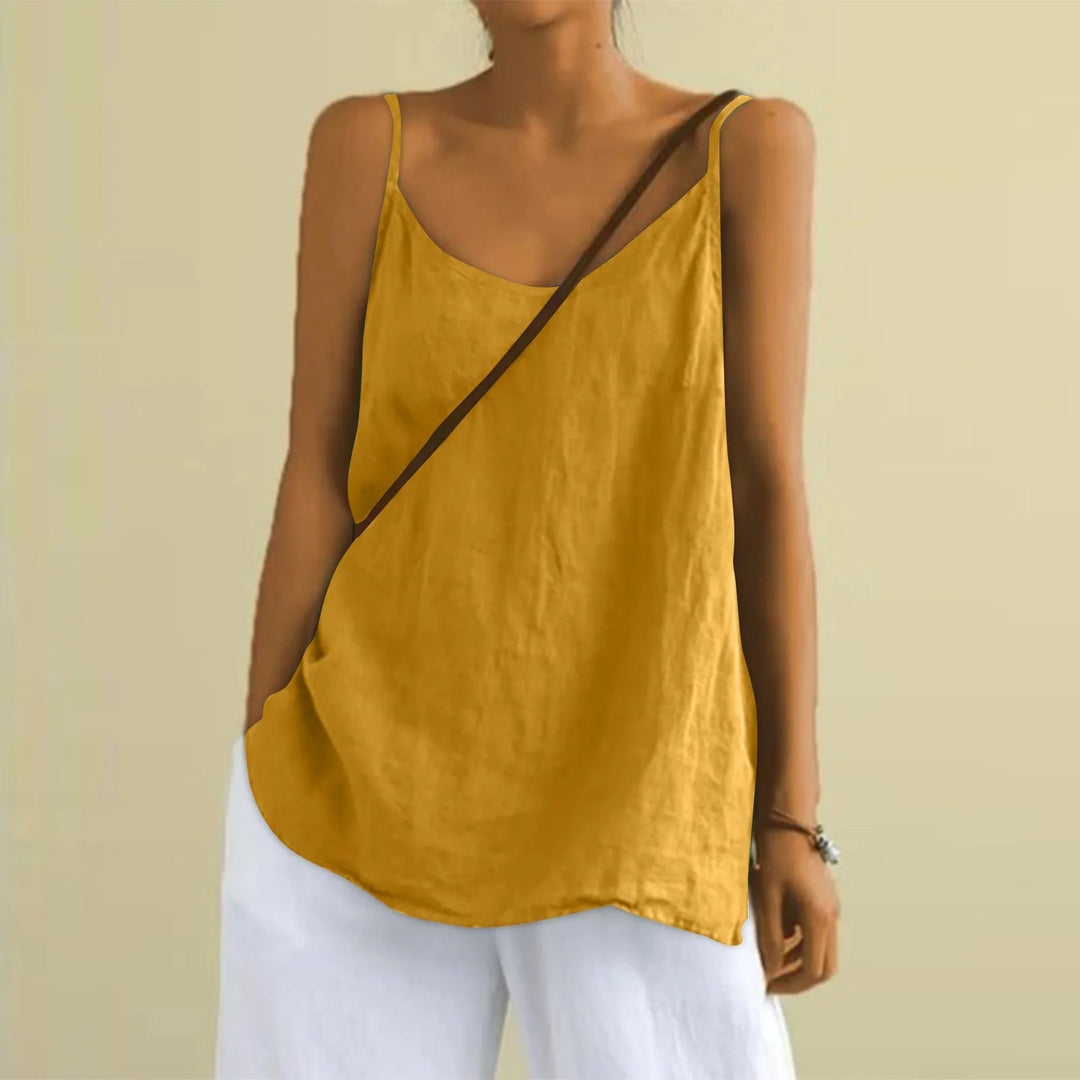ANNA – SLEEVELESS COTTON-LINEN V-NECK TOP