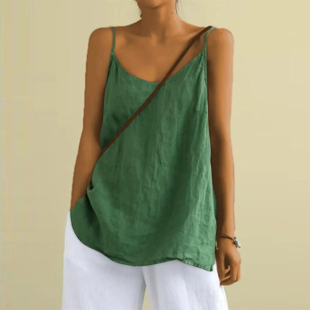 ANNA – SLEEVELESS COTTON-LINEN V-NECK TOP