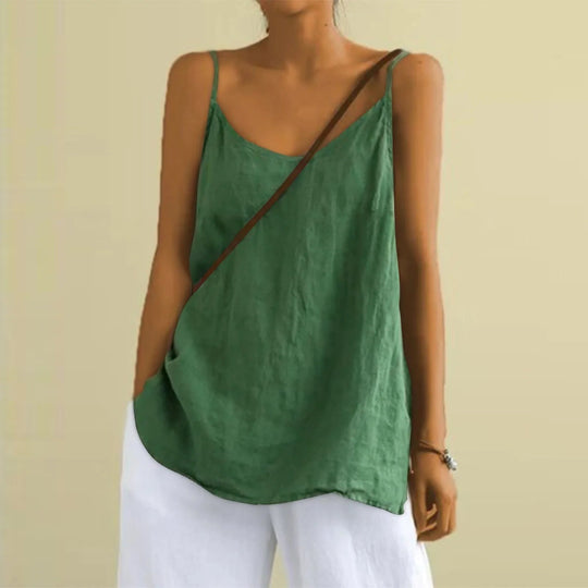 ANNA – SLEEVELESS COTTON-LINEN V-NECK TOP