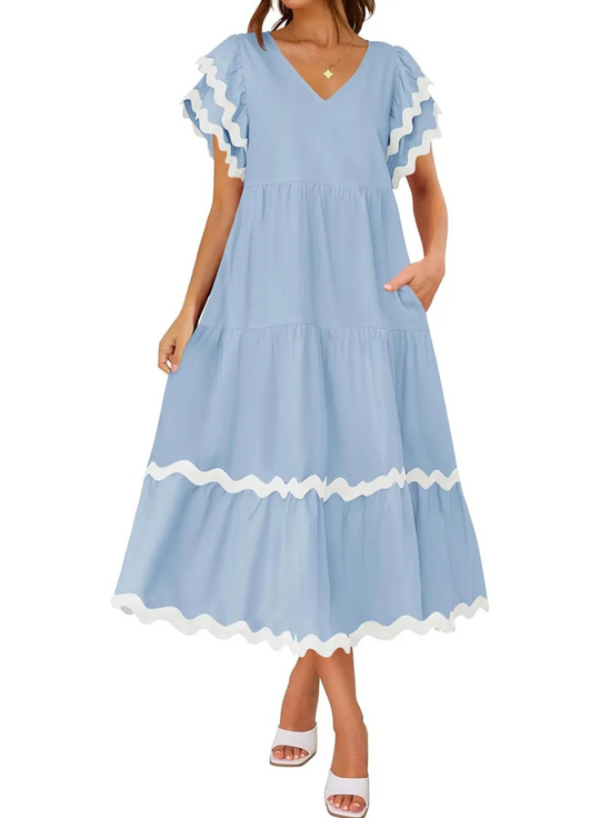 PENELOPE - RUFFLED SLEEVE MIDI DRESS