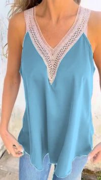 FAYE – LACE TRIM V-NECK TOP
