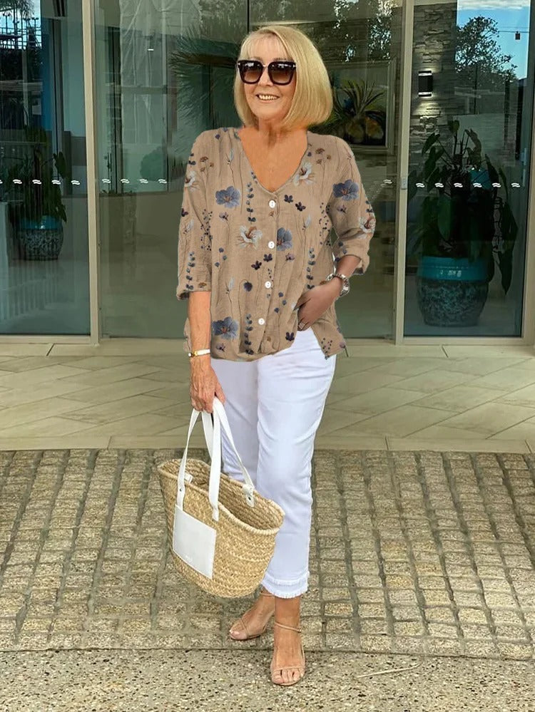 ÉLODIE – FLORAL BLOUSE WITH SOFT DRAPE