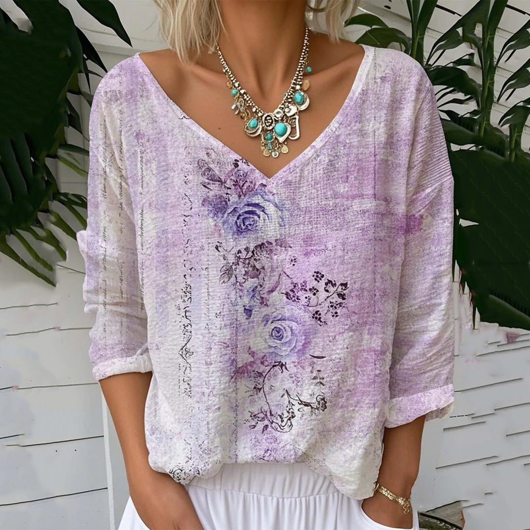 ISLA – FLORAL LINEN-BLEND TOP