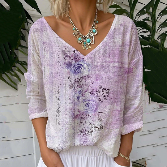 ISLA – FLORAL LINEN-BLEND TOP