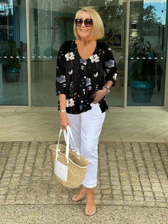 ÉLODIE – FLORAL BLOUSE WITH SOFT DRAPE