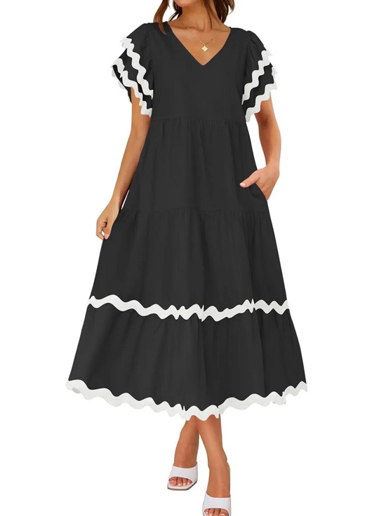PENELOPE - RUFFLED SLEEVE MIDI DRESS