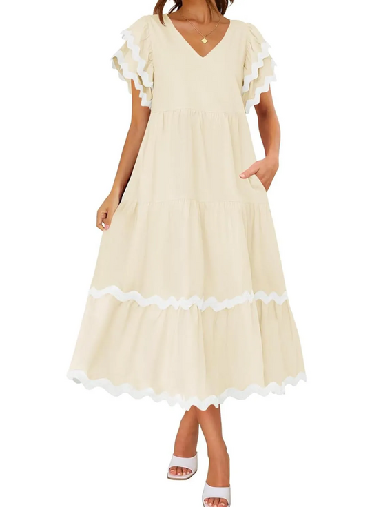 PENELOPE - RUFFLED SLEEVE MIDI DRESS