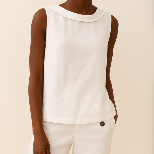 ELENA– SLEEVELESS ROLL COLLAR TOP