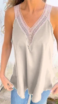 FAYE – LACE TRIM V-NECK TOP