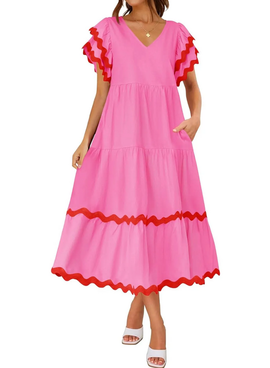 PENELOPE - RUFFLED SLEEVE MIDI DRESS