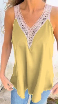 FAYE – LACE TRIM V-NECK TOP