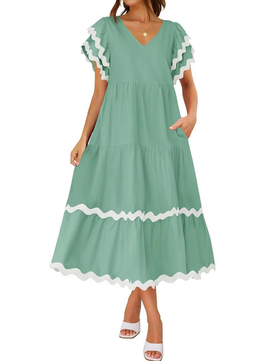 PENELOPE - RUFFLED SLEEVE MIDI DRESS