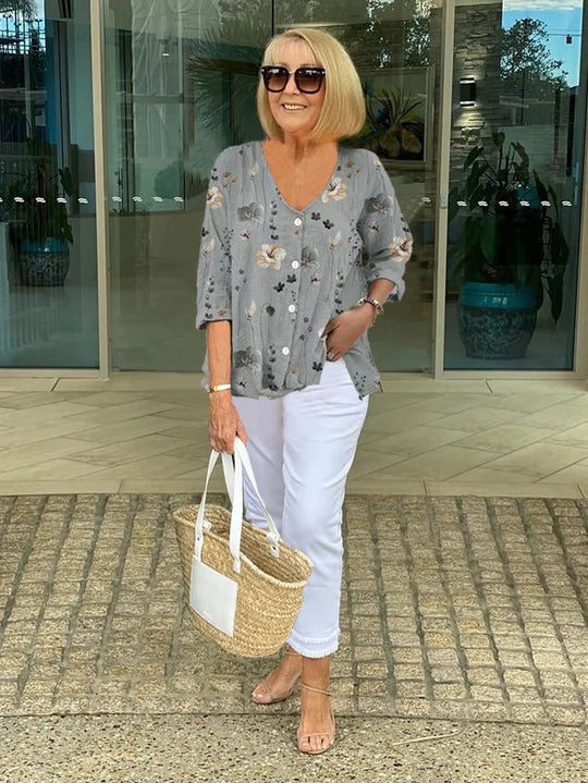 ÉLODIE – FLORAL BLOUSE WITH SOFT DRAPE