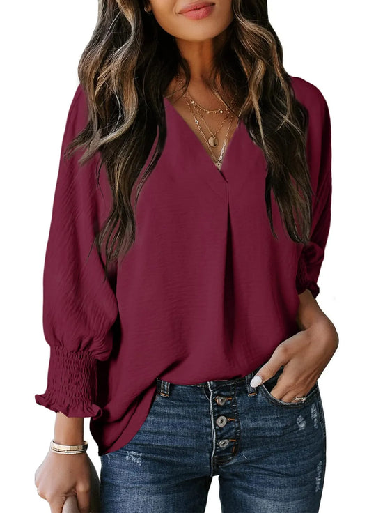 AMELIA - 3/4 SLEEVE V-NECK BLOUSE