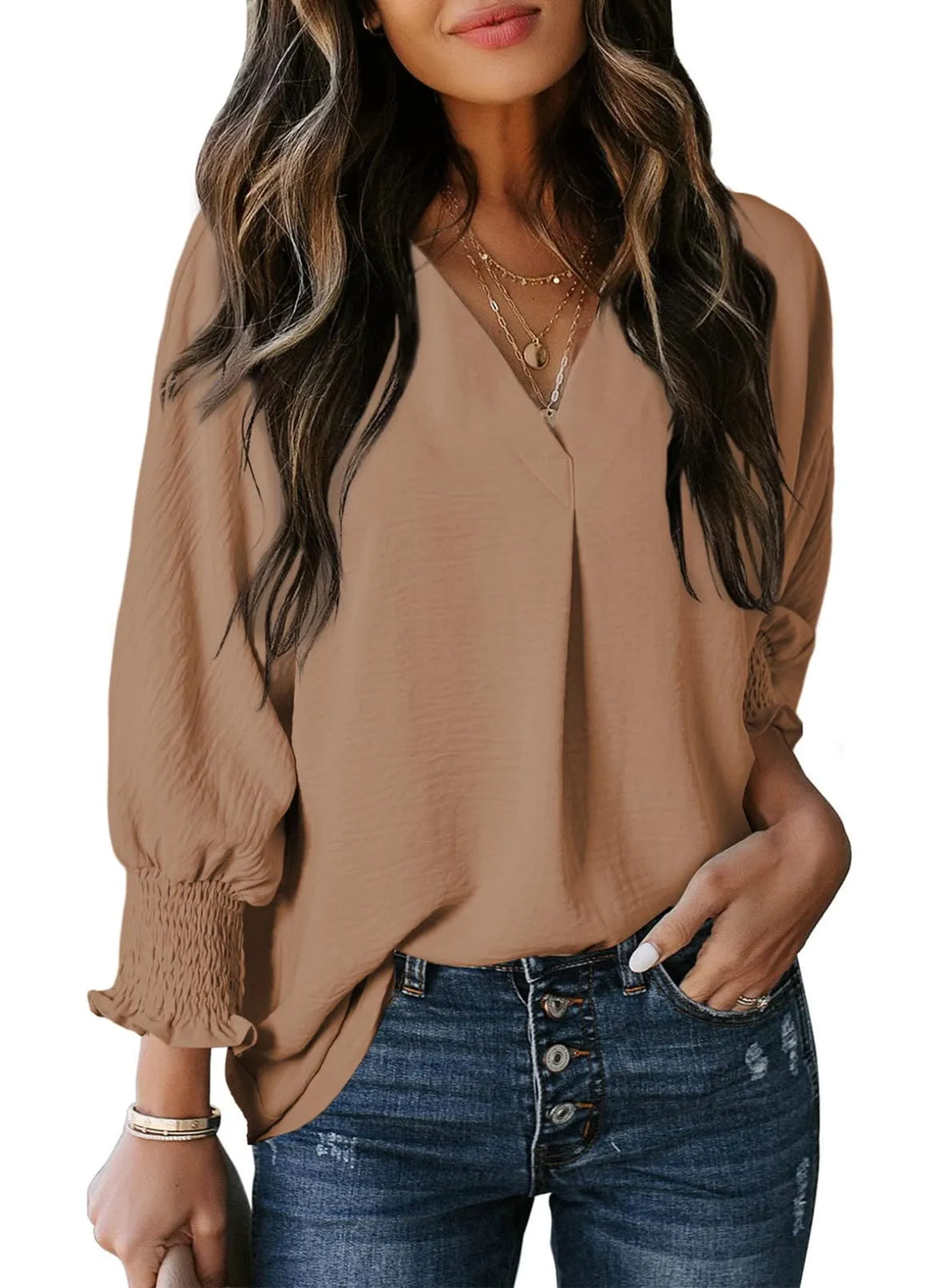 AMELIA - 3/4 SLEEVE V-NECK BLOUSE