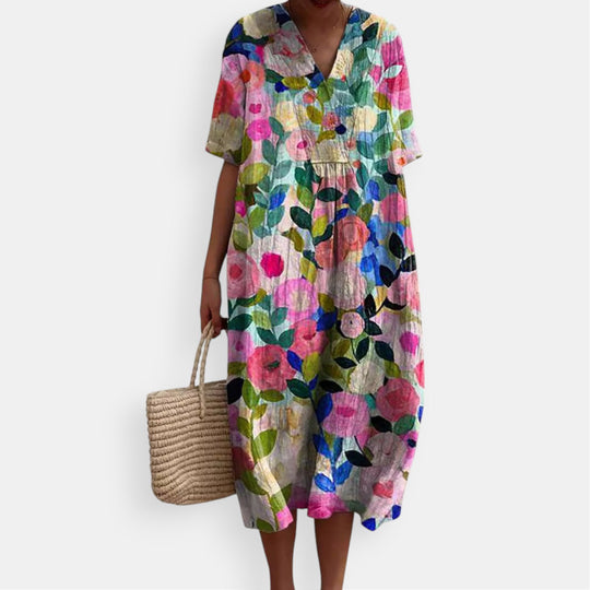 CELINA – FLORAL V-NECK DRESS