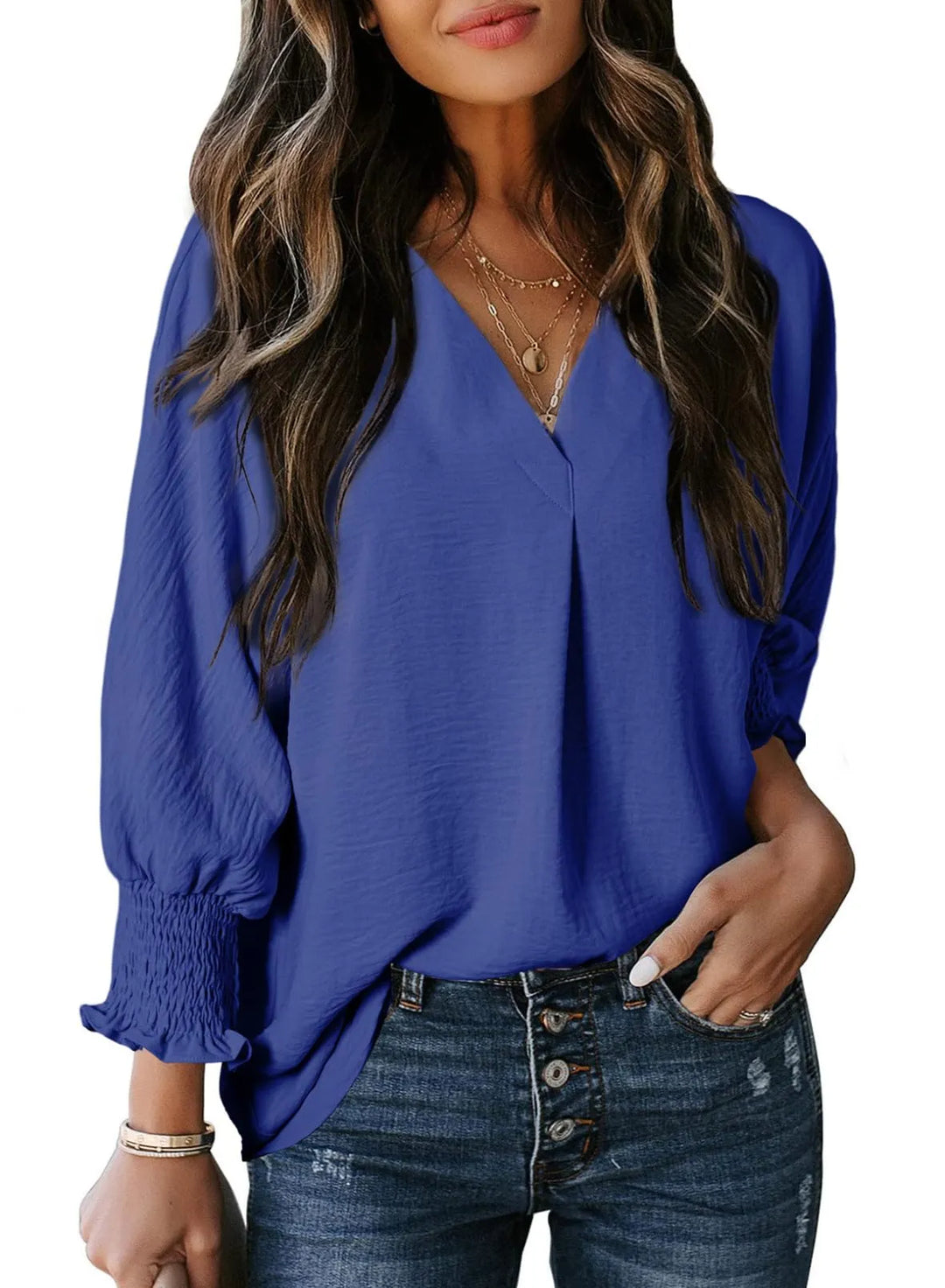 AMELIA - 3/4 SLEEVE V-NECK BLOUSE