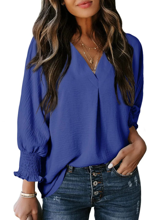 AMELIA - 3/4 SLEEVE V-NECK BLOUSE