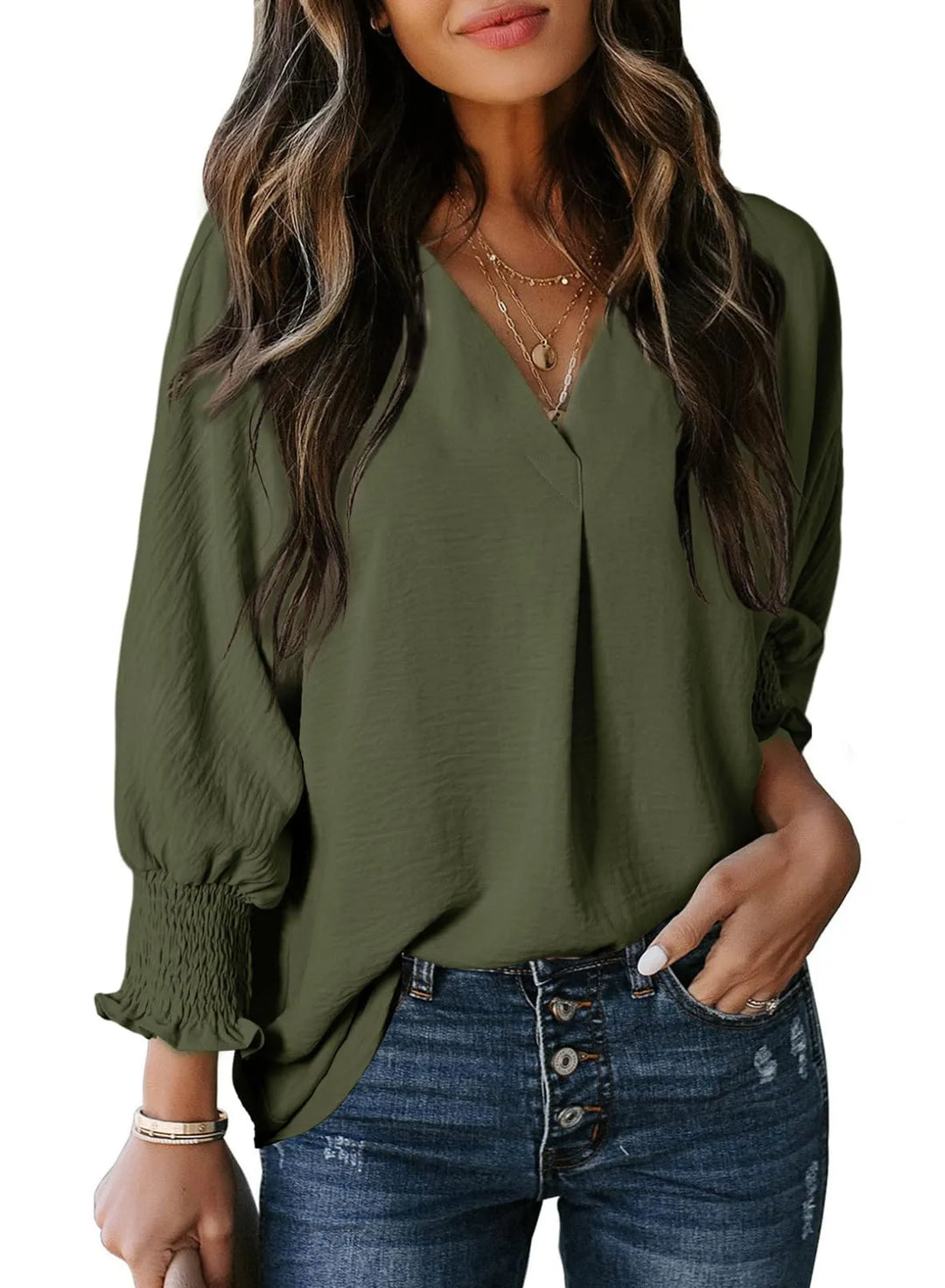 AMELIA - 3/4 SLEEVE V-NECK BLOUSE