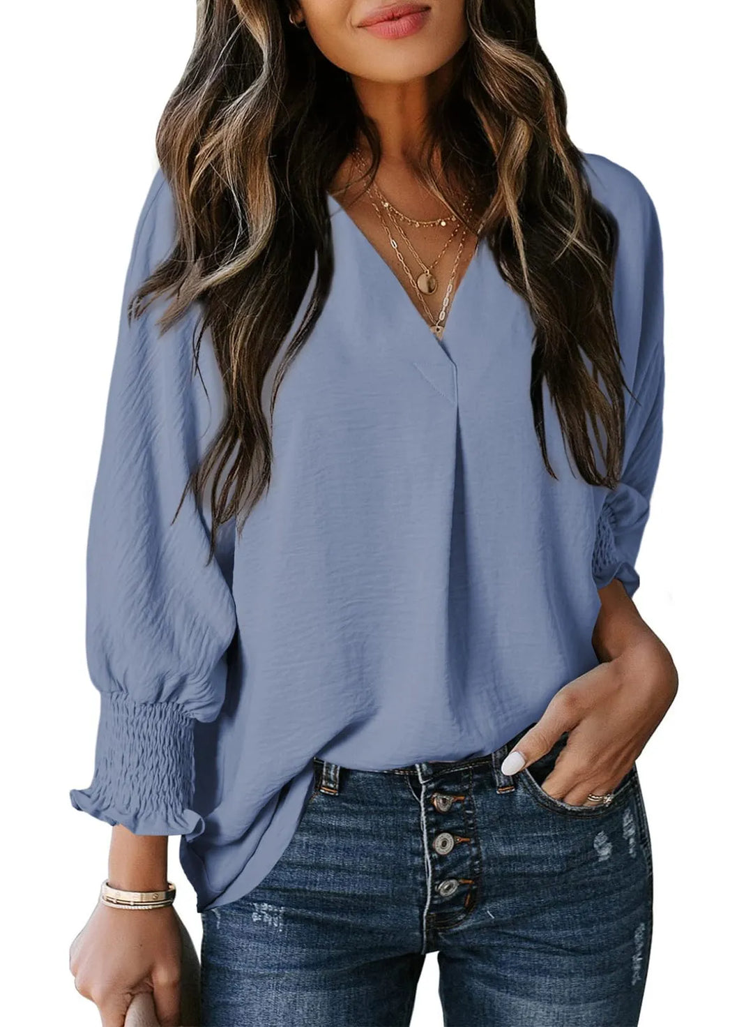 AMELIA - 3/4 SLEEVE V-NECK BLOUSE