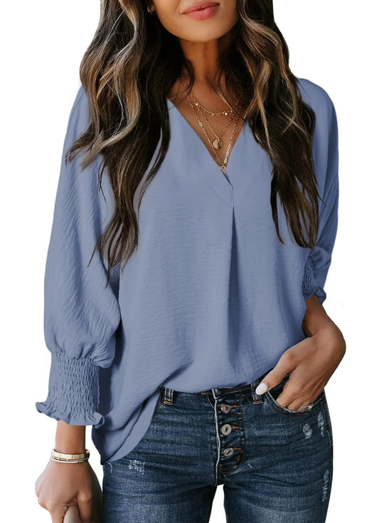 AMELIA - 3/4 SLEEVE V-NECK BLOUSE