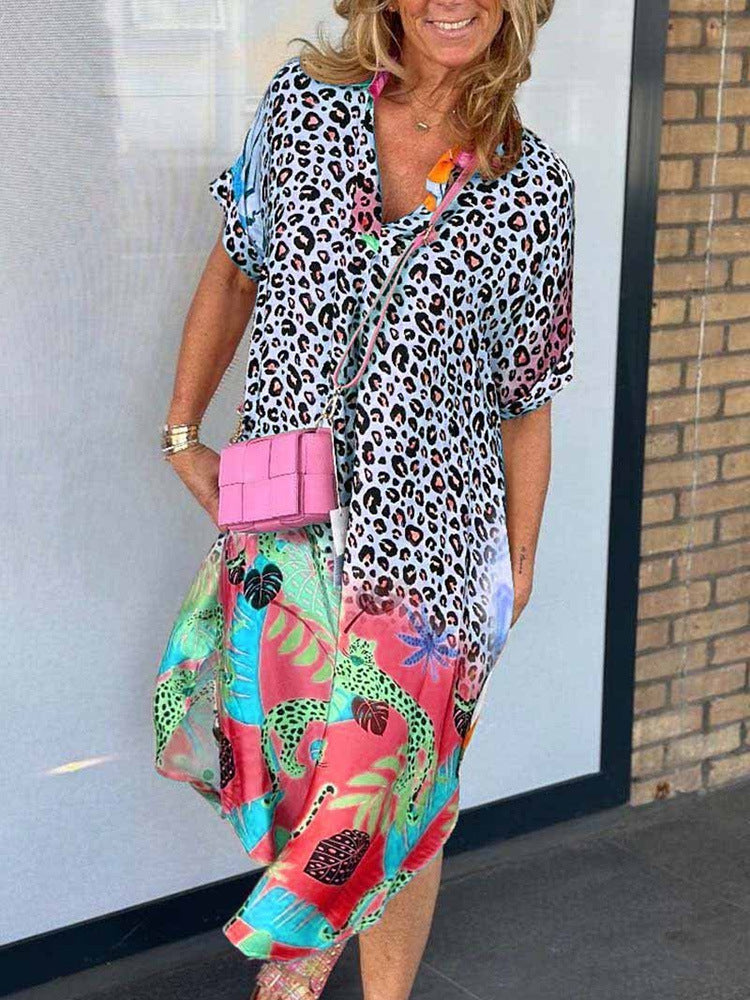 QUINN – MIXED PRINT MIDI DRESS WITH STRETCH