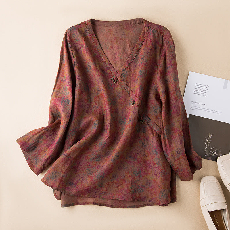 LENA – COTTON-LINEN FLORAL BLOUSE