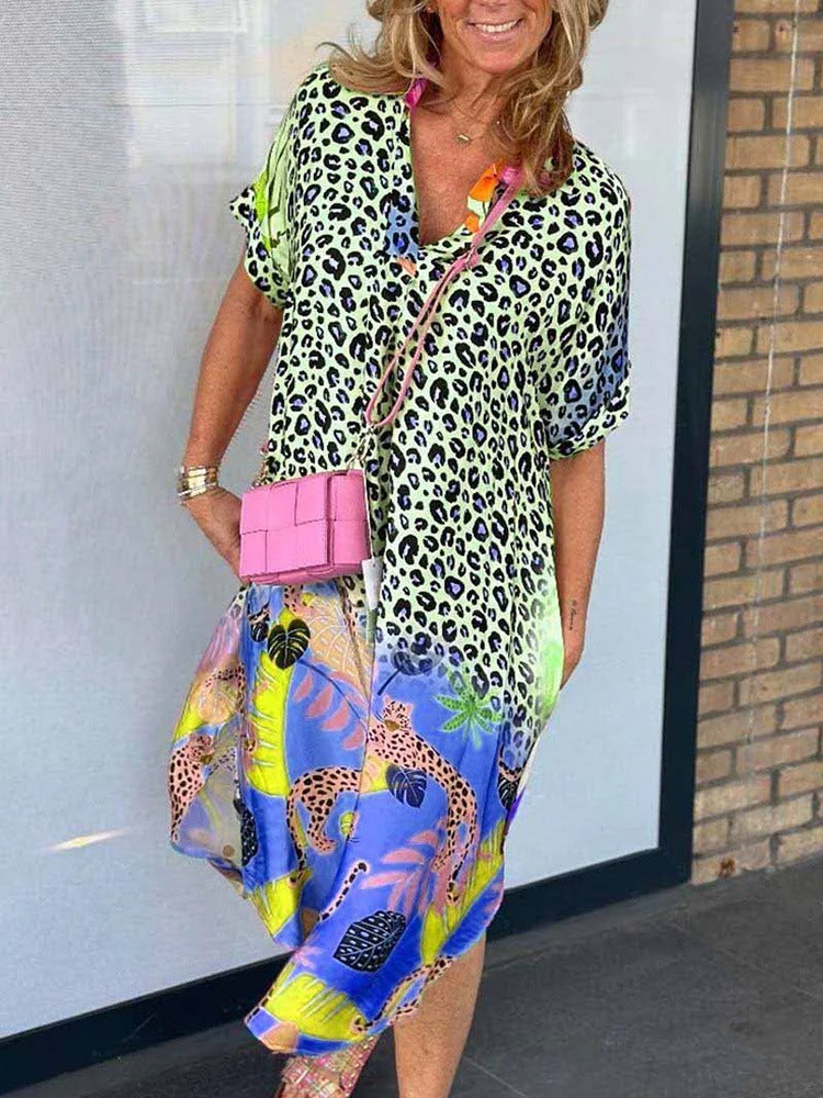 QUINN – MIXED PRINT MIDI DRESS WITH STRETCH