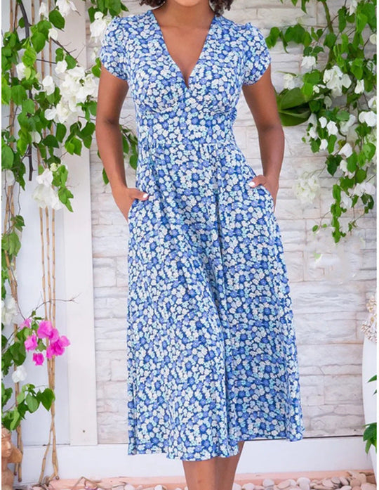 MAELIE – FLORAL BUTTON-DOWN MIDI DRESS