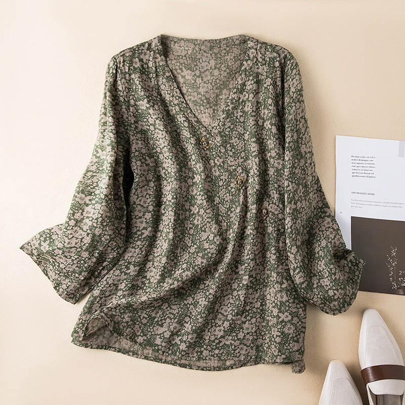 LENA – COTTON-LINEN FLORAL BLOUSE