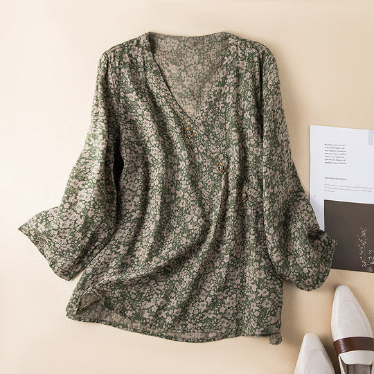 LENA – COTTON-LINEN FLORAL BLOUSE