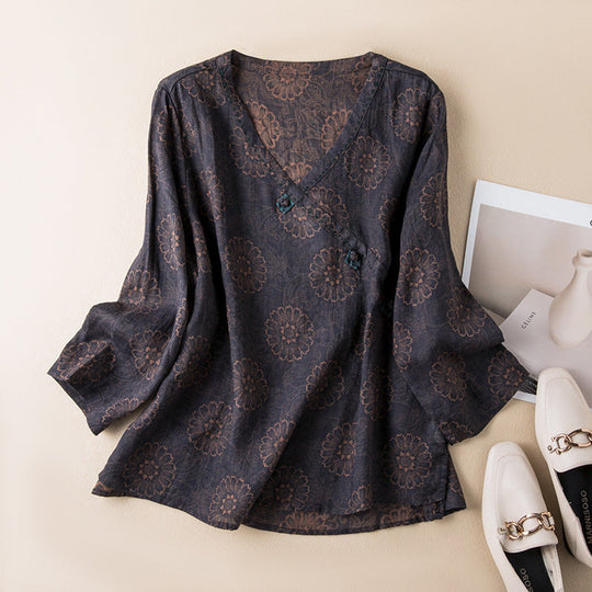 LENA – COTTON-LINEN FLORAL BLOUSE