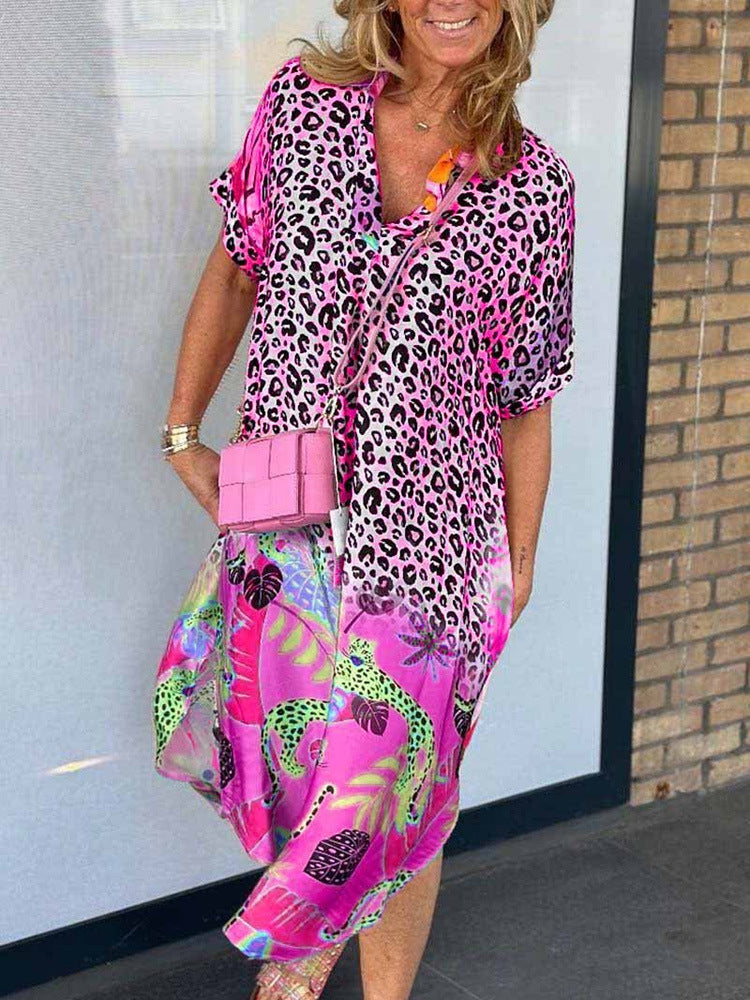 QUINN – MIXED PRINT MIDI DRESS WITH STRETCH