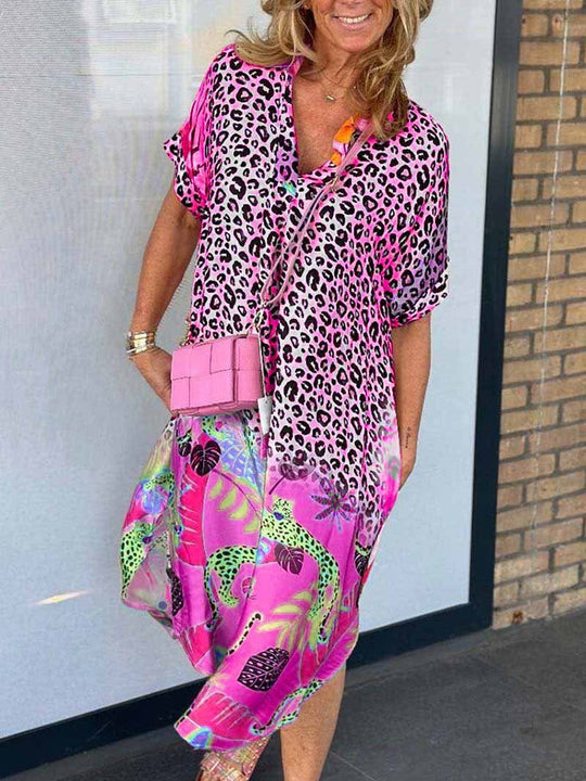 QUINN – MIXED PRINT MIDI DRESS WITH STRETCH