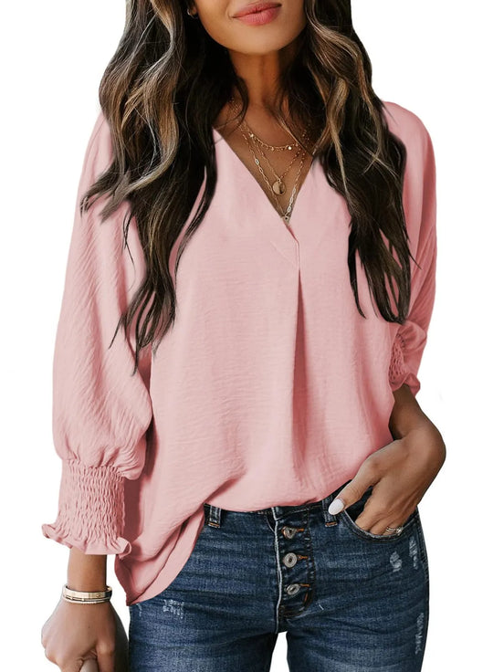 AMELIA - 3/4 SLEEVE V-NECK BLOUSE