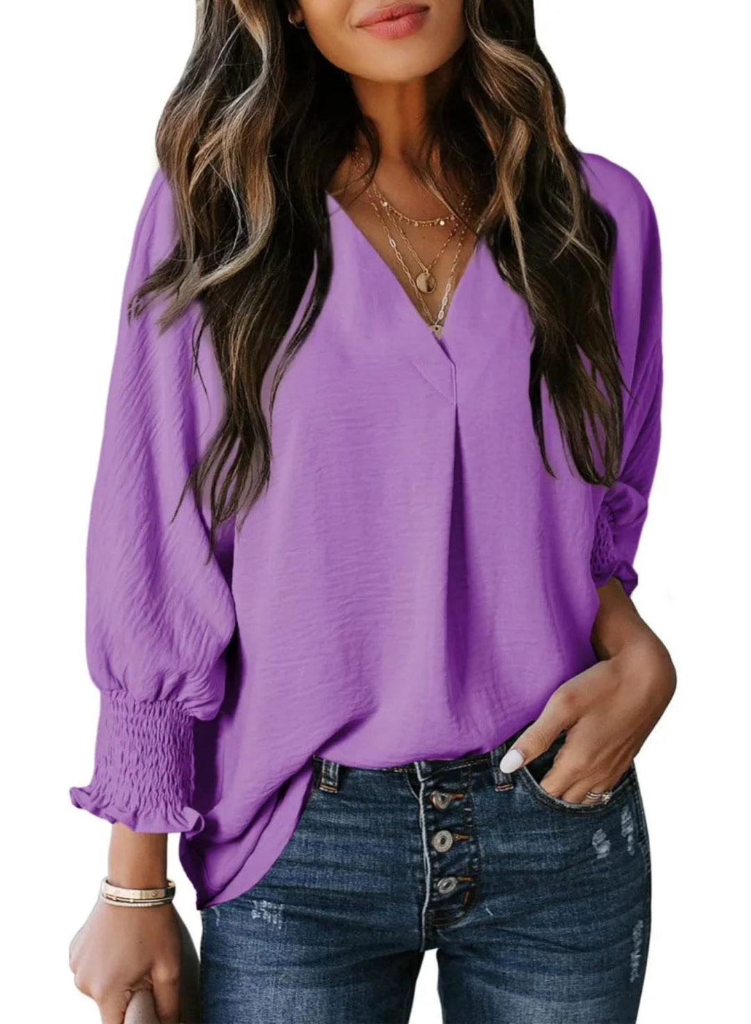 AMELIA - 3/4 SLEEVE V-NECK BLOUSE