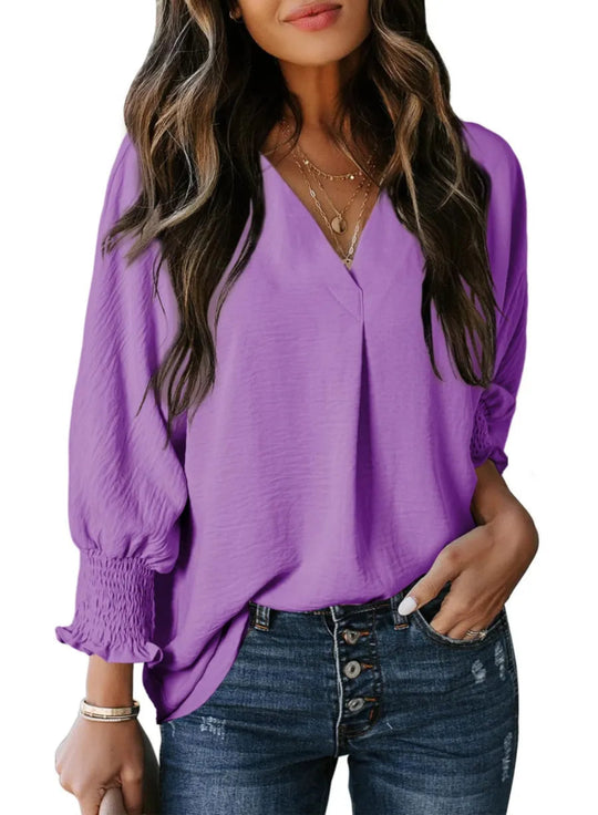 AMELIA - 3/4 SLEEVE V-NECK BLOUSE