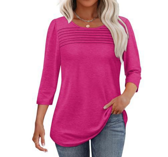 LORENE – PLEATED FRONT 3/4 SLEEVE TOP
