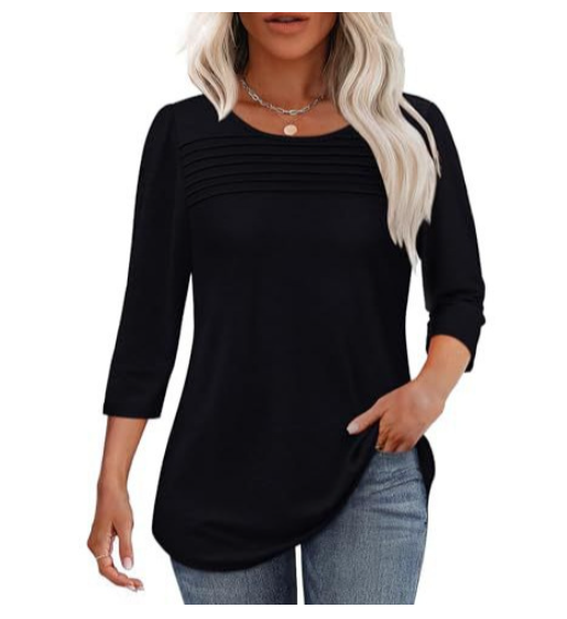 LORENE – PLEATED FRONT 3/4 SLEEVE TOP
