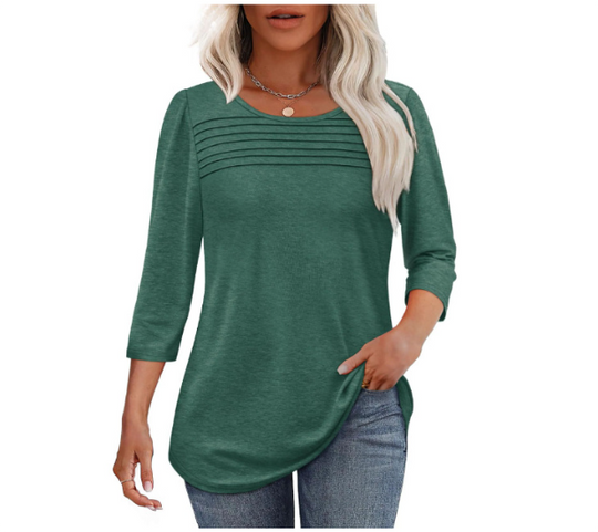 LORENE – PLEATED FRONT 3/4 SLEEVE TOP