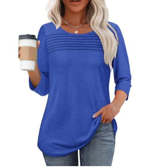 LORENE – PLEATED FRONT 3/4 SLEEVE TOP